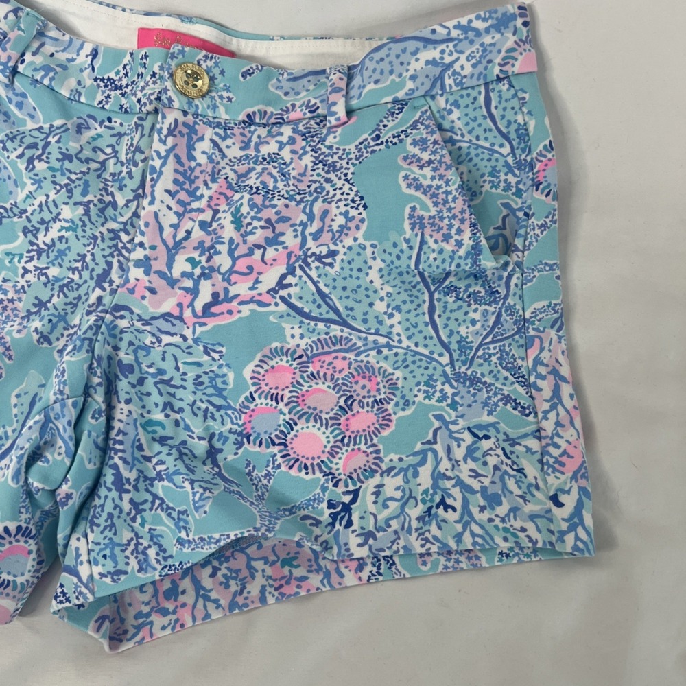 Lilly Pulitzer 4 The WALSH Chino Shorts Flat‎ Front Blue Pink Turquoise - Picture 2 of 9